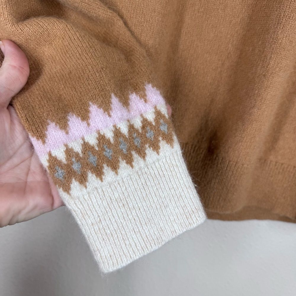 Boden Edie Fair Isle Sweater Camel Melange Brown Pink Classic Women’s Large - Picture 3 of 5
